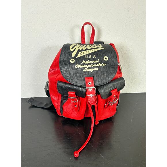 Guess- Red Cream Black- Mini Backpack Purse- National Champ League- preowned - Picture 8 of 11